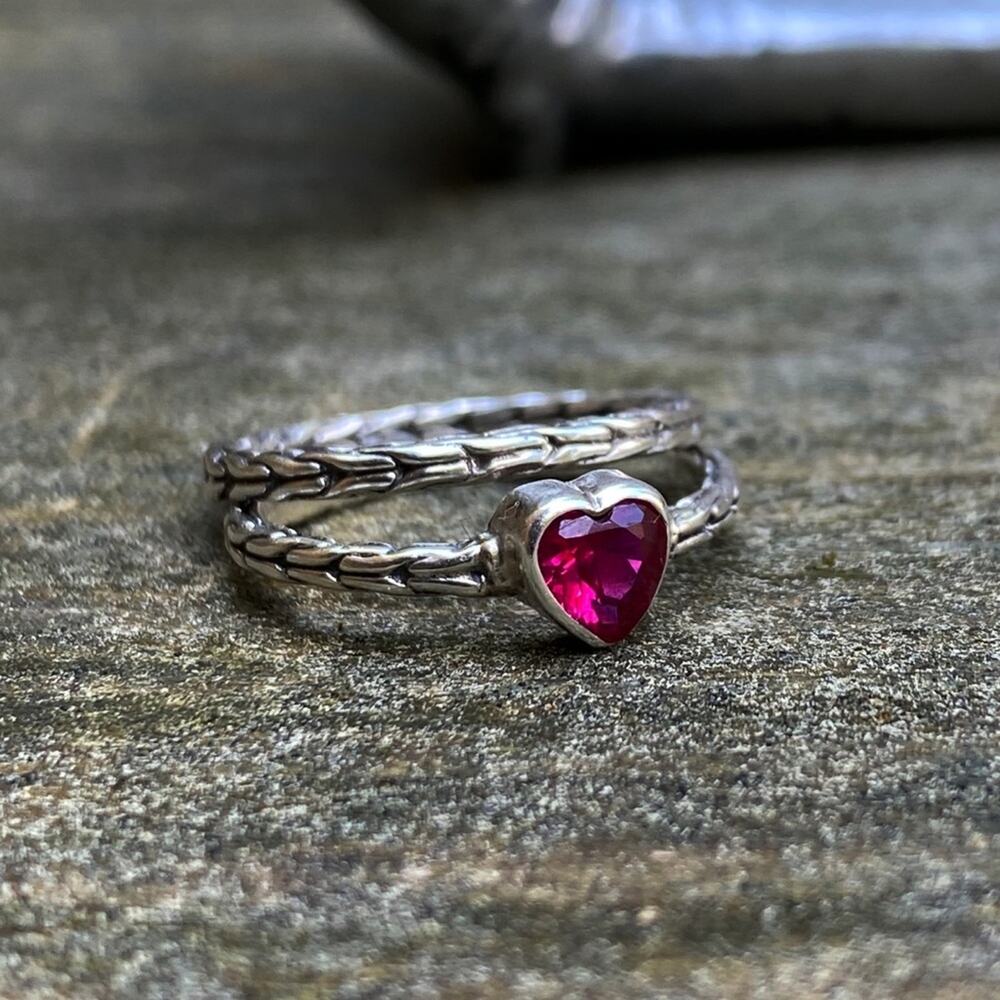 NEW 925 Pink Topaz Textured Ring Set